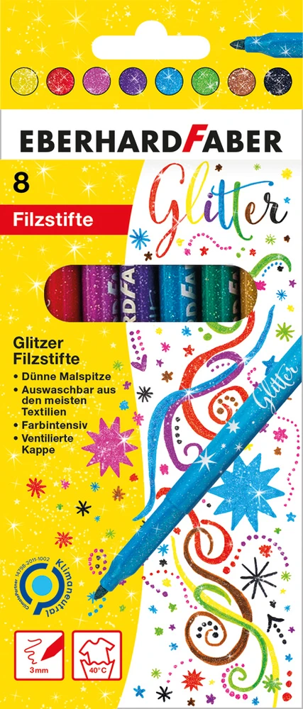 Flomasteriai EberhardFaber, blizgantys, 8 spalvų