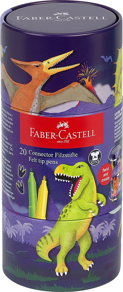 Flomasteriai Faber-Castell Connector Dinosaurus, 20 spalvų