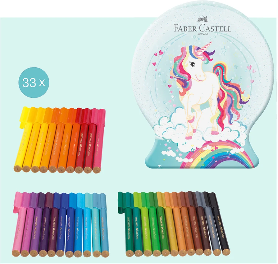 Flomasteriai Faber-Castell Unicorn 33 spalvų, dėžutėje