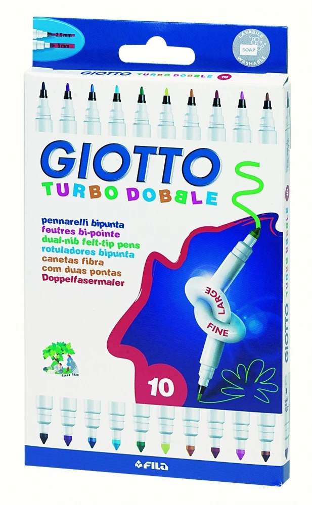 Flomasteriai Fila Giotto Turbo Dobble, dvipusiai, 10 spalvų