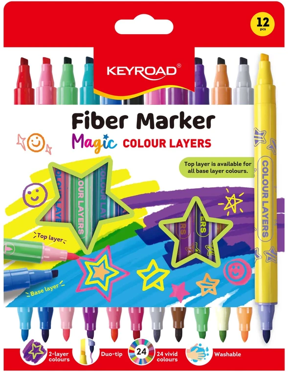 Flomasteriai Keyroad Magic 2 antgalių, 12 spalvų
