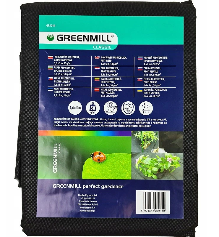 Greenmill Agrowłóknina Juoda agrotekstilė, 1,6 x 5 m 50 g/m2 GR1014