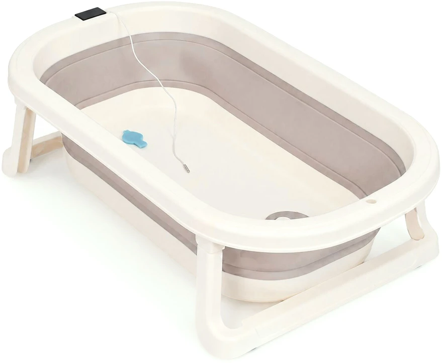 Foldable baby bathtub on stand with drain and LCD thermometer ECOTOYS