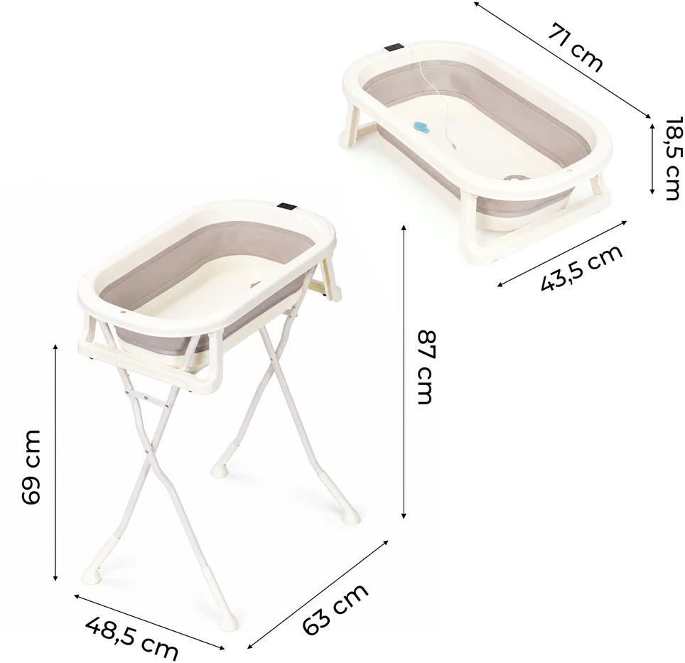 Foldable baby bathtub on stand with drain and LCD thermometer ECOTOYS