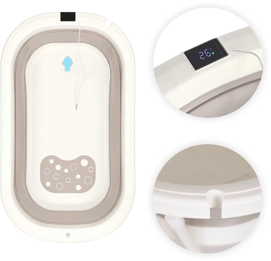 Foldable baby bathtub on stand with drain and LCD thermometer ECOTOYS