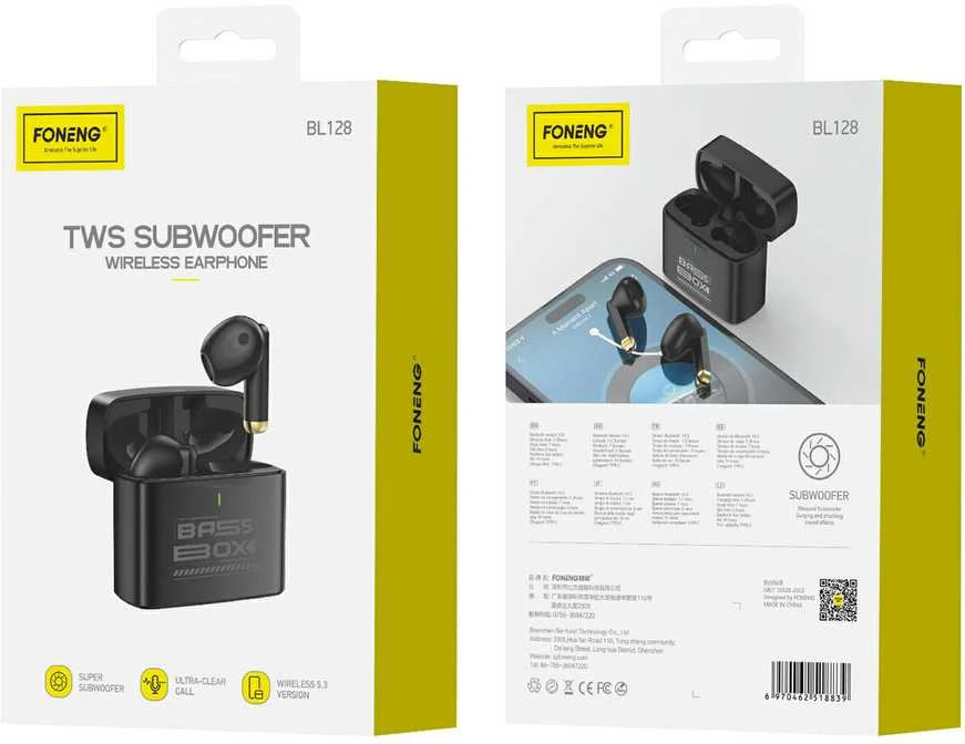 Belaidės ausinės TWS Subwoofer Foneng BL128 (juoda)