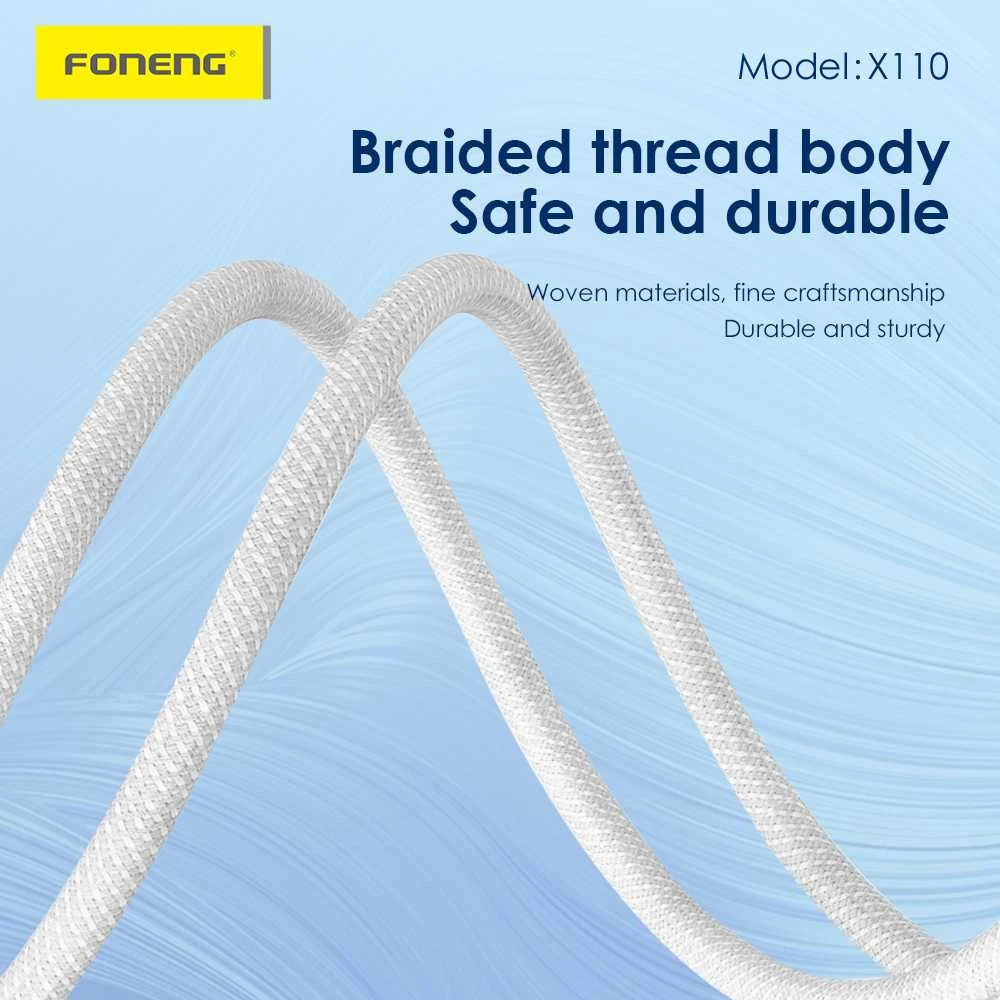 Foneng kabelis X110 – Type C į Type C – PD 60W 3A 1,2 metras baltos spalvos