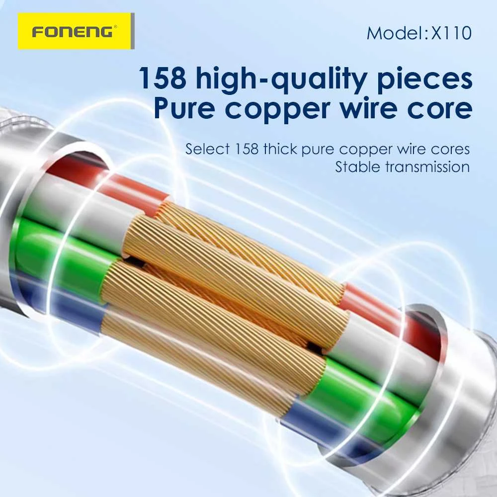 Foneng kabelis X110 – Type C į Type C – PD 60W 3A 1,2 metras baltos spalvos