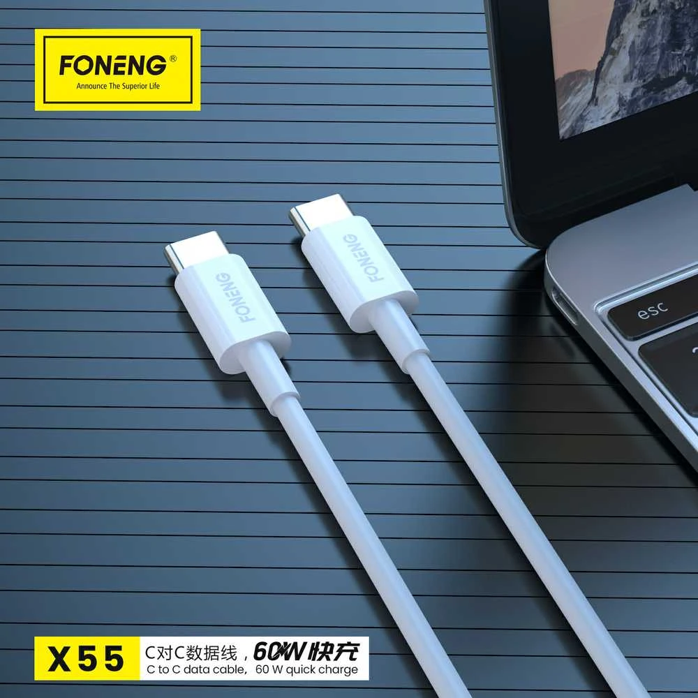 Foneng X55 USB-C į USB-C laidas, 60 W, 2 m (baltas)