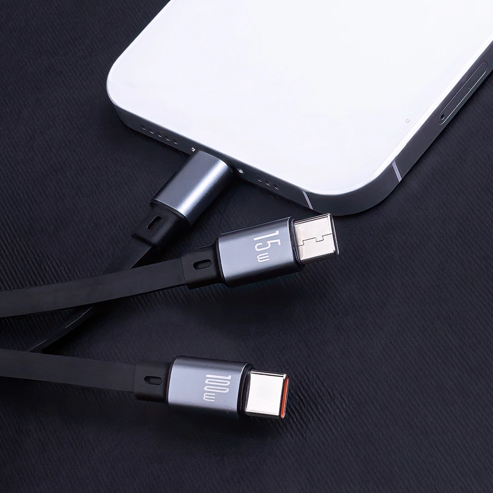 Forever 3in1 laidas USB – Lightning + 2x USB-C 1,2 m 100W juodas