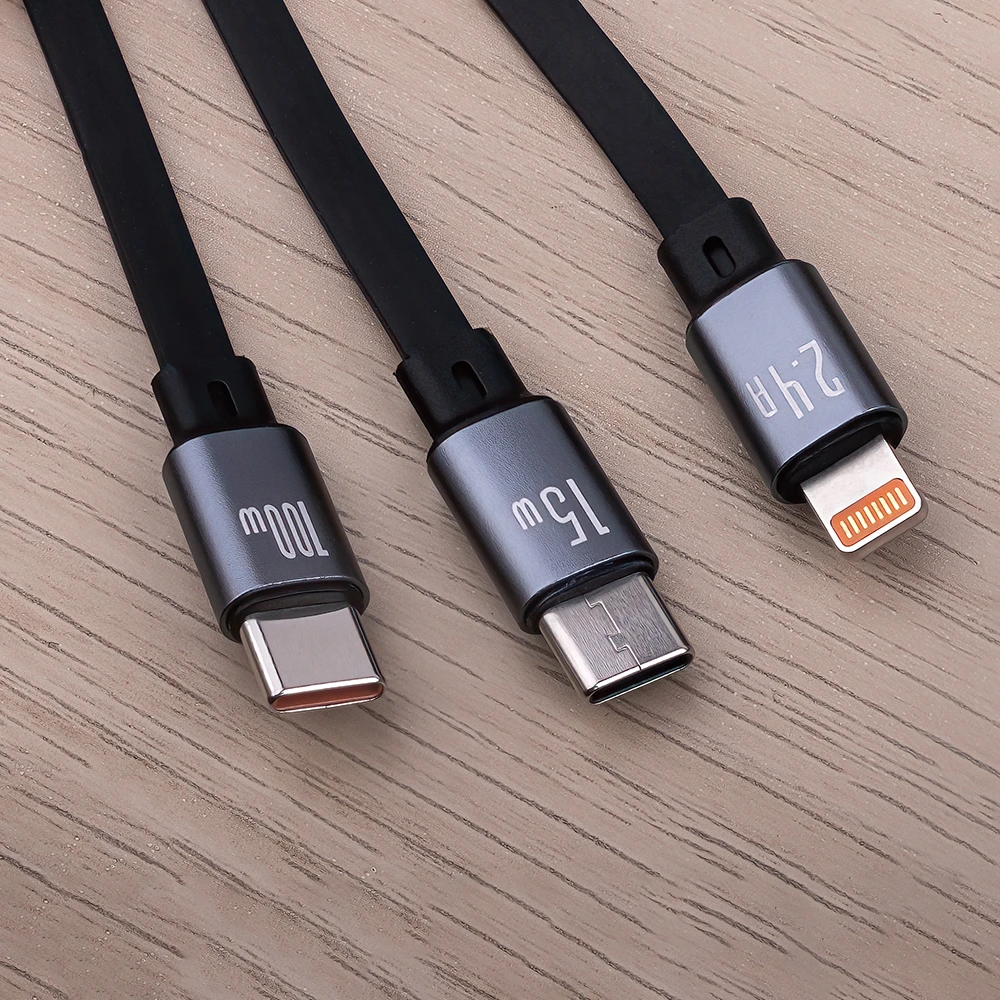 Forever 3in1 laidas USB – Lightning + 2x USB-C 1,2 m 100W juodas