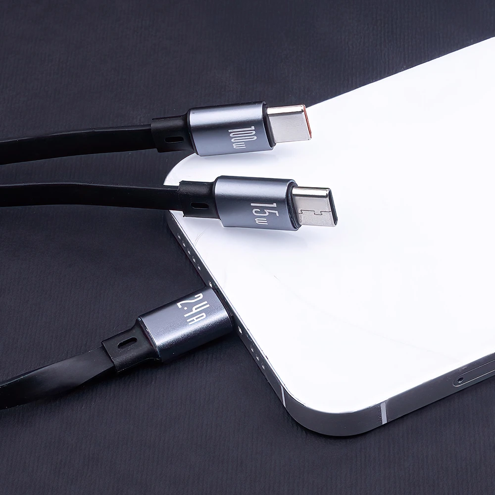 Forever 3in1 laidas USB – Lightning + 2x USB-C 1,2 m 100W juodas