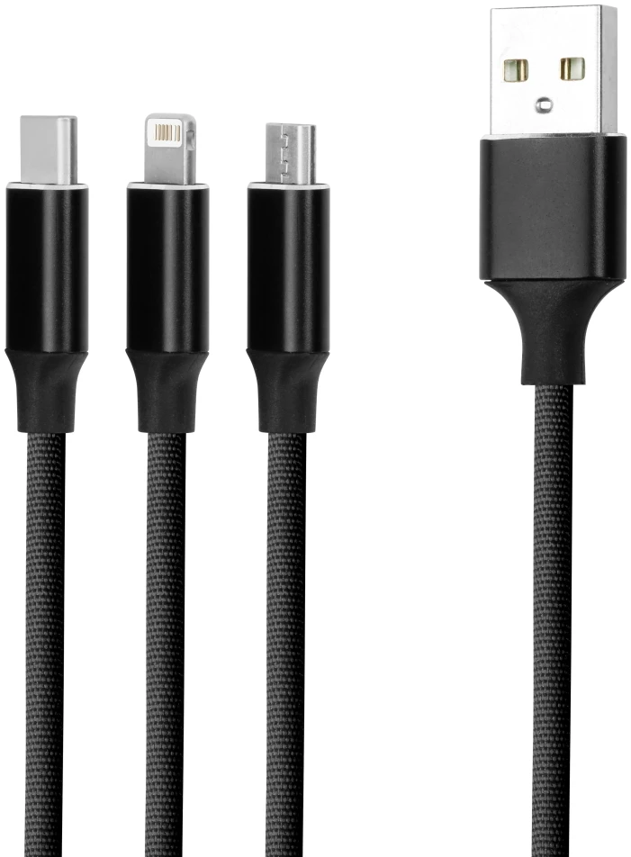 Forever 3in1 laidas USB – Lightning + USB-C + microUSB 1,2 m 2A juodas