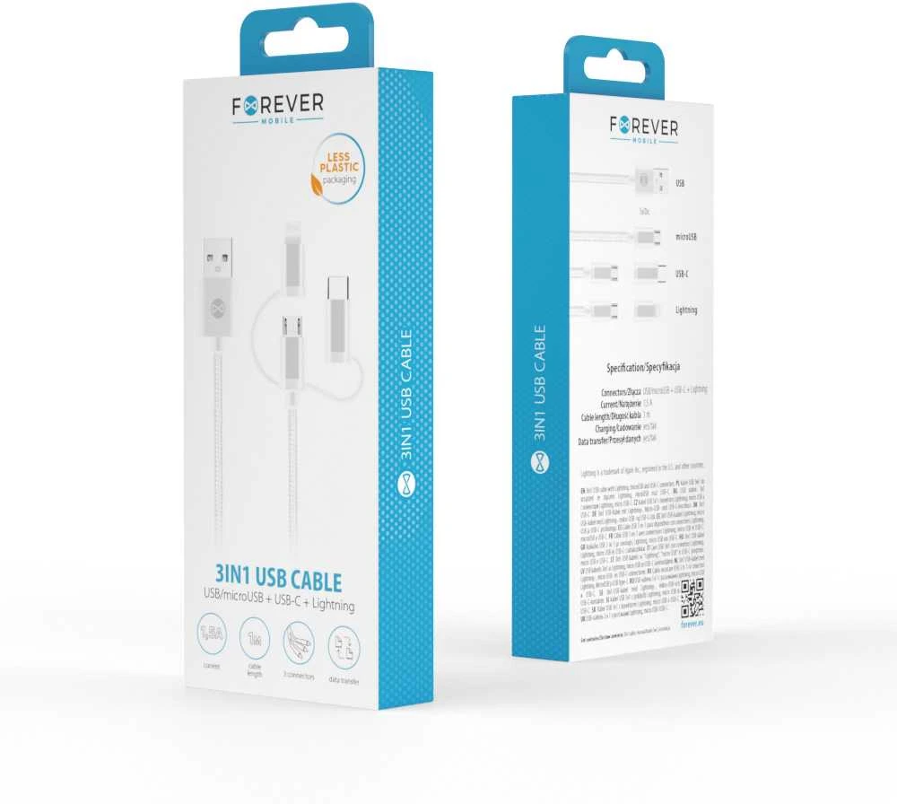 Forever 3in1 micro-USB+8PIN+type-C laidas