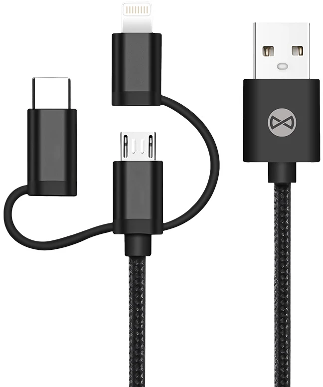 Forever 3in1 laidas USB – Lightning + USB-C + microUSB 1,0 m 1,5A juodas