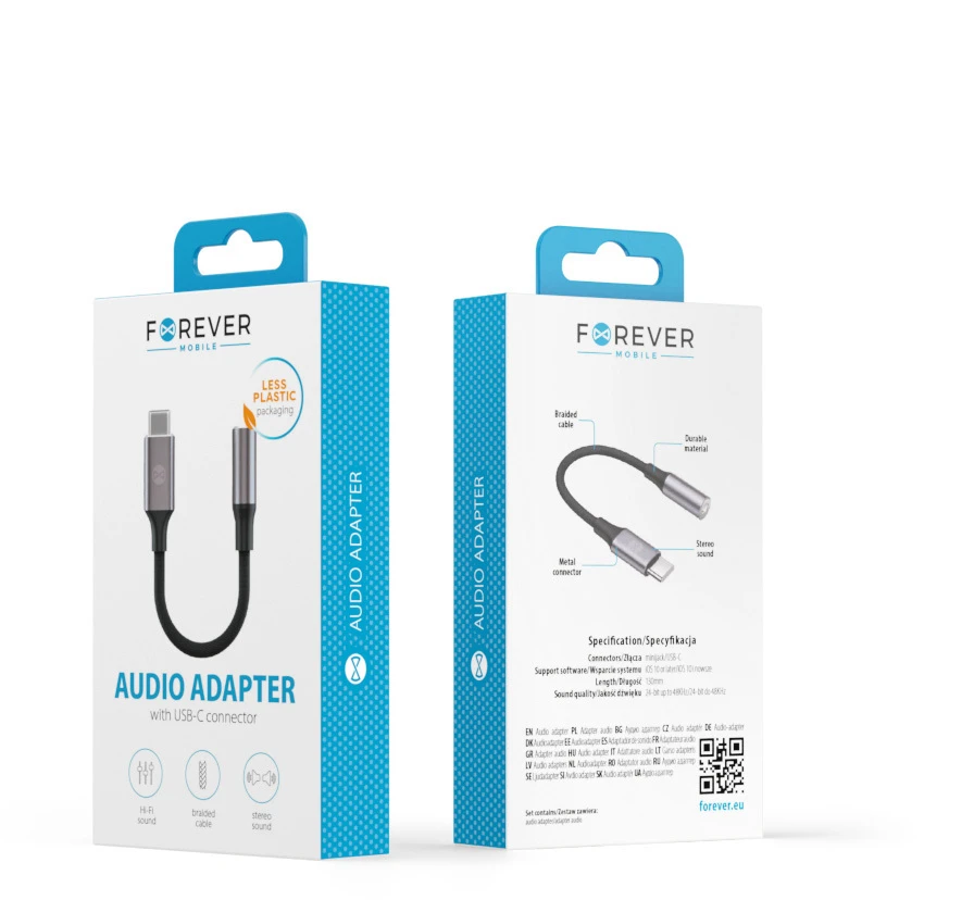 Forever garso adapteris AJC-01 jack 3,5 mm – USB-C juodas
