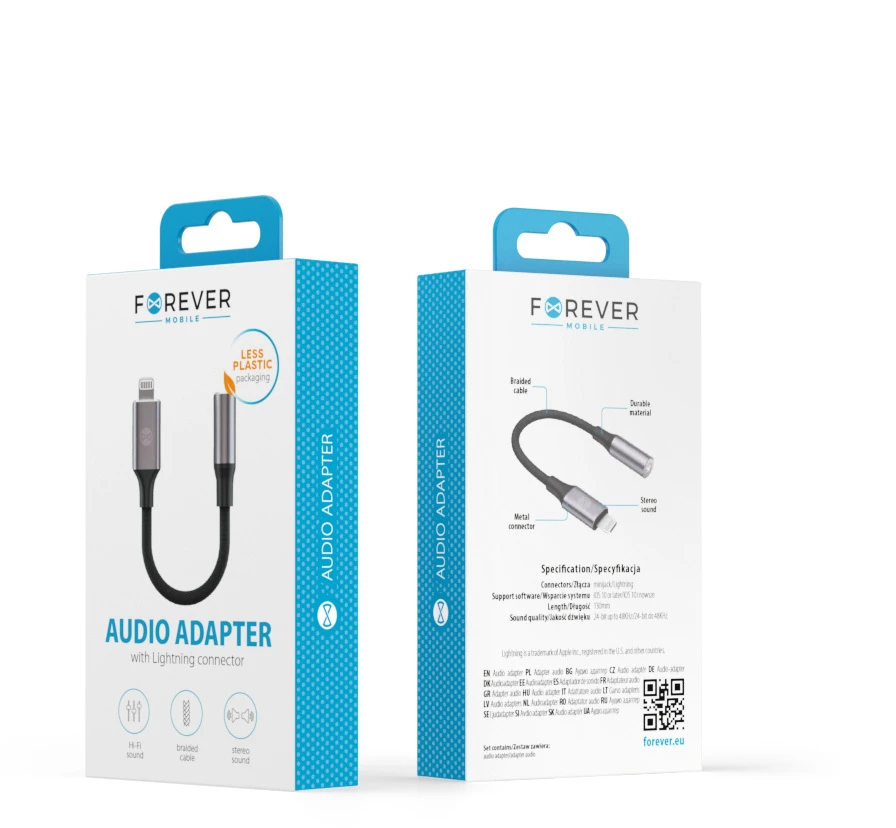 Forever garso adapteris AJL-01 jack 3,5 mm – Lightning juodas