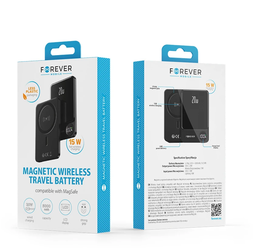 Forever belaidė išorinė baterija MATB-200 20W PD 5000 mAh magnetinė juoda