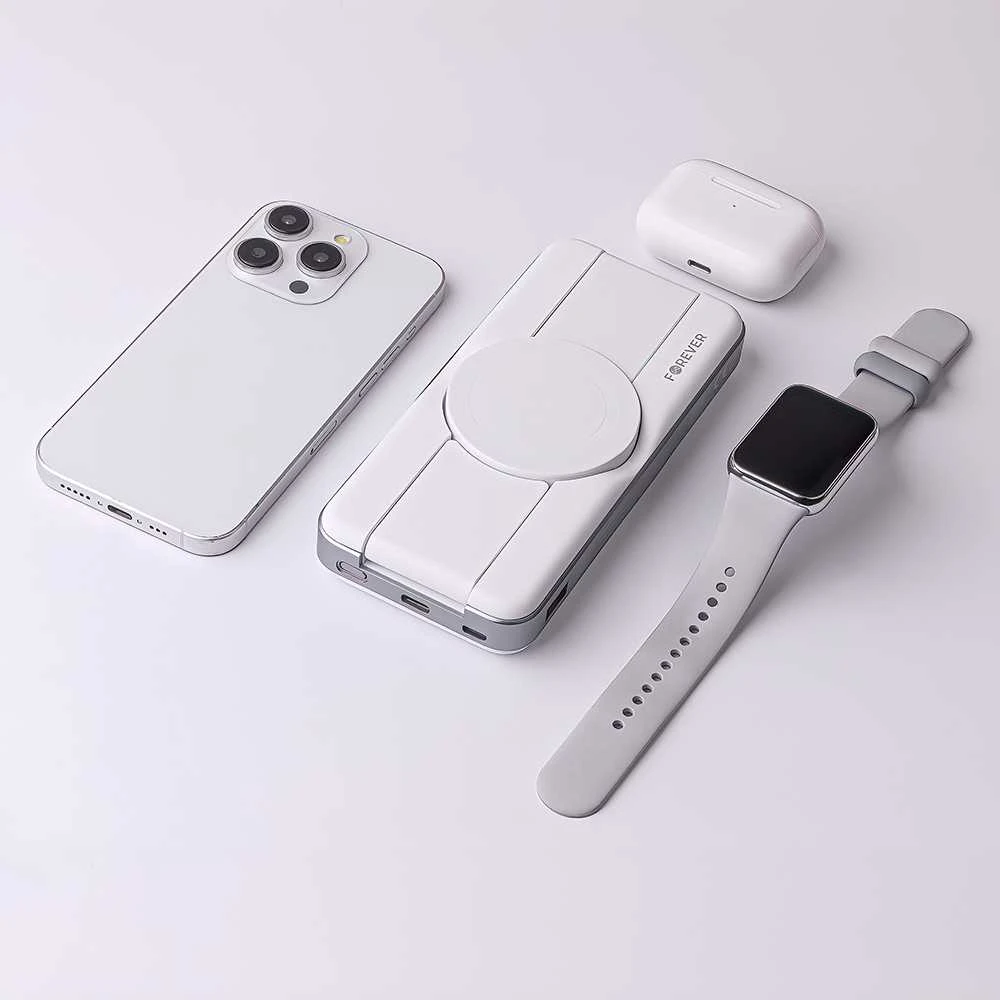 Forever belaidė išorinė baterija MATB-300 10000 mAh magnetinė 3in1 balta
