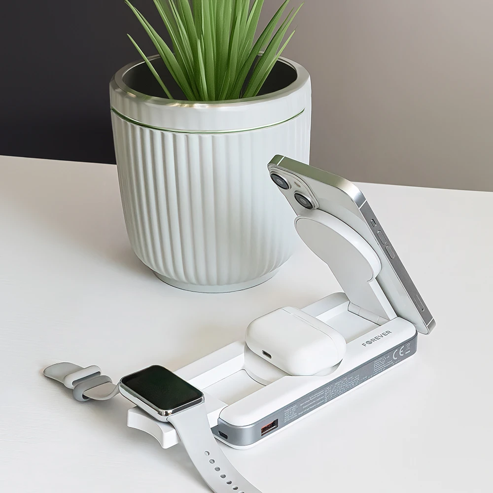 Forever belaidė išorinė baterija MATB-300 10000 mAh magnetinė 3in1 balta