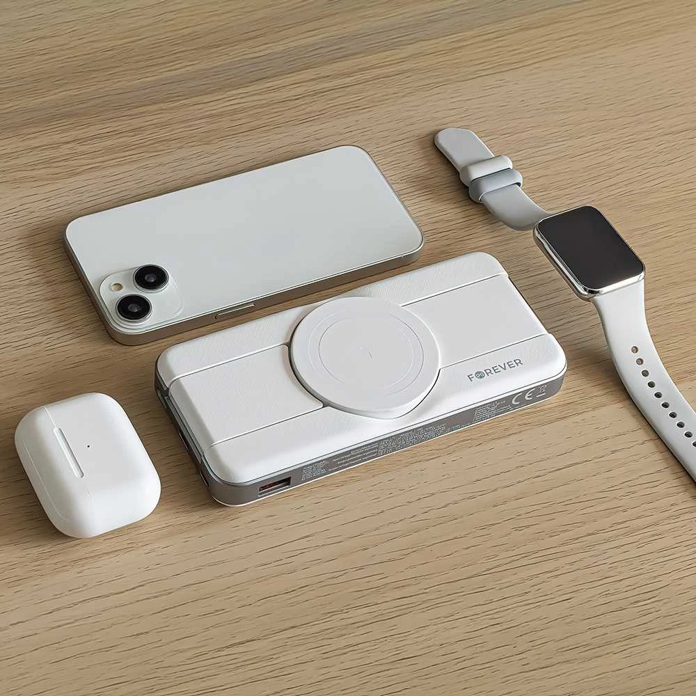 Forever belaidė išorinė baterija MATB-300 10000 mAh magnetinė 3in1 balta