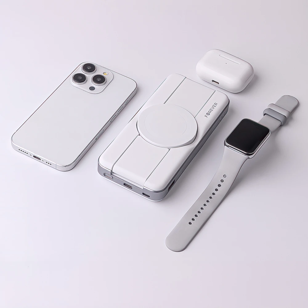 Forever belaidė išorinė baterija MATB-300 10000 mAh magnetinė 3in1 balta
