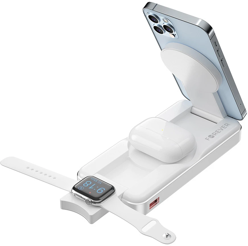 Forever belaidė išorinė baterija MATB-300 10000 mAh magnetinė 3in1 balta