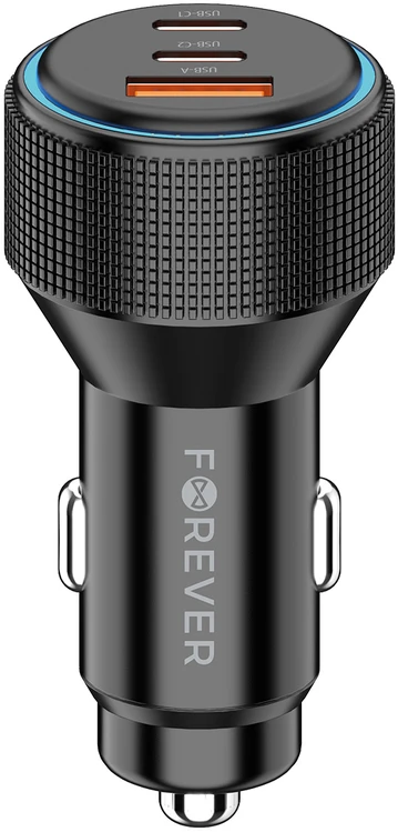 Forever CC-07-66ACC PD QC automobilinis įkroviklis 1x USB-A 2x USB-C 66W juodas
