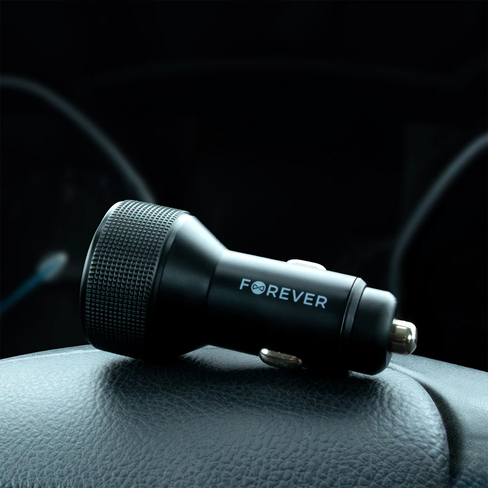 Forever CC-07-66ACC PD QC automobilinis įkroviklis 1x USB-A 2x USB-C 66W juodas