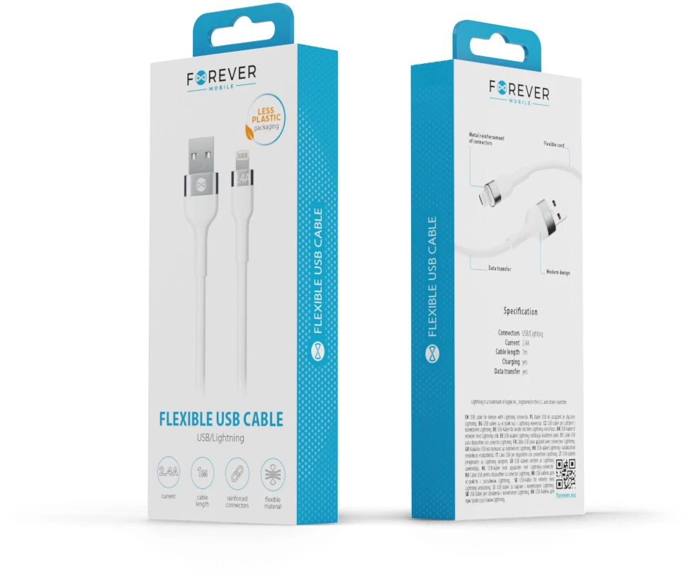 Forever lankstus USB – Lightning laidas 1,0 m 2.4A baltas