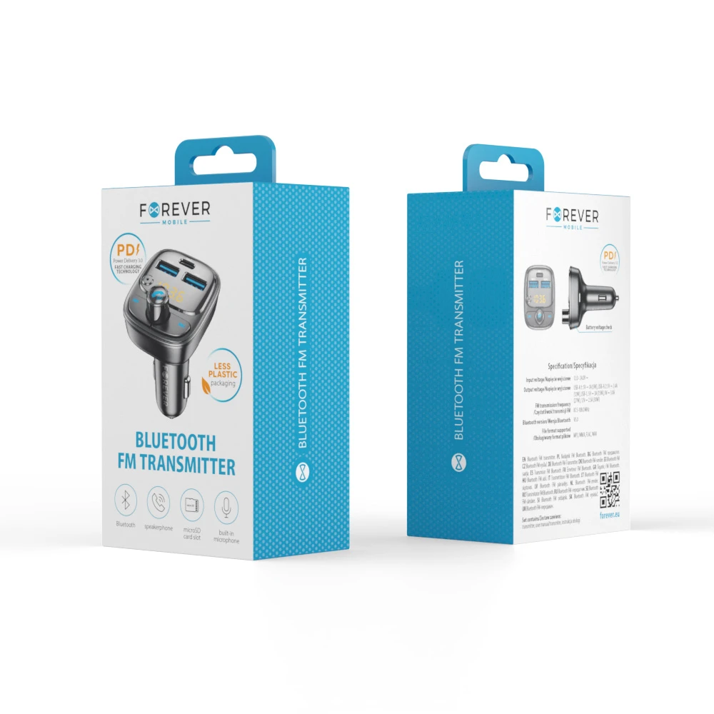 Forever FM siųstuvas BT 2 x USB-A 1 x USB-C PD 30W TR-370 juodas