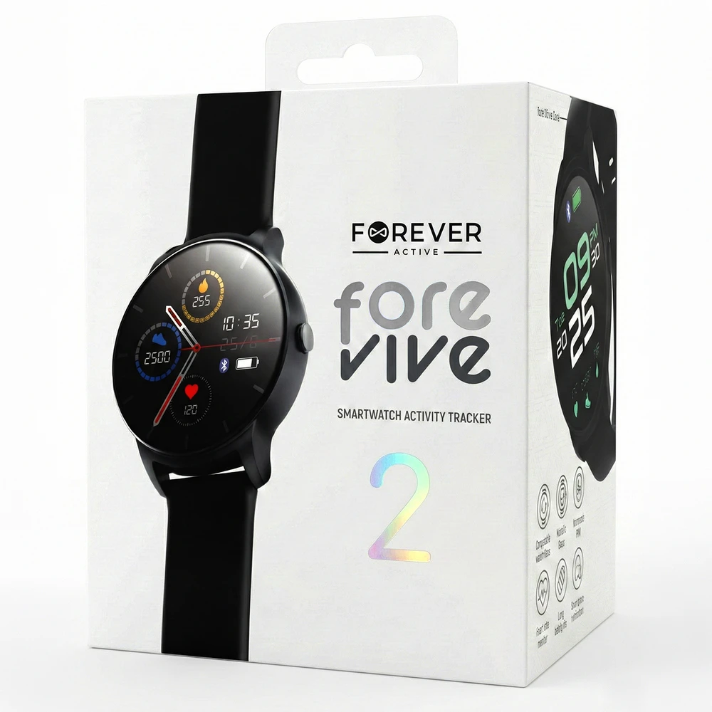 „Forever“ išmanusis laikrodis „ForeVive 2 SB-330“, juodas, su 3W „Bluetooth“ garsiakalbiu
