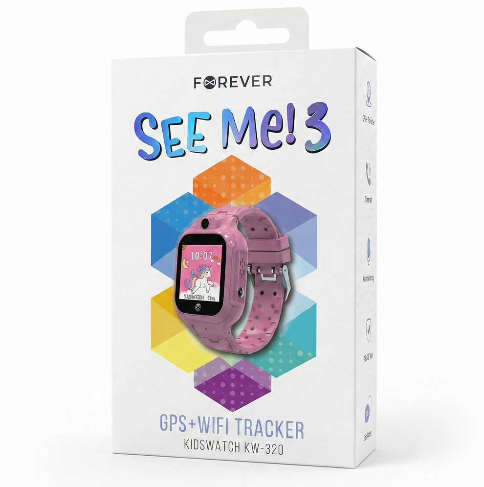 Forever išmanusis laikrodis GPS WiFi Kids See Me! 3 KW-320 rožinis