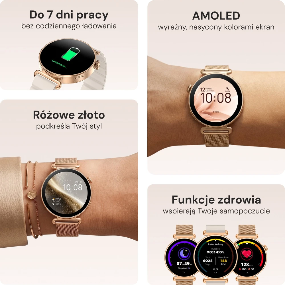 Forever išmanusis laikrodis Rosadust SB-380 rožinio aukso spalvos