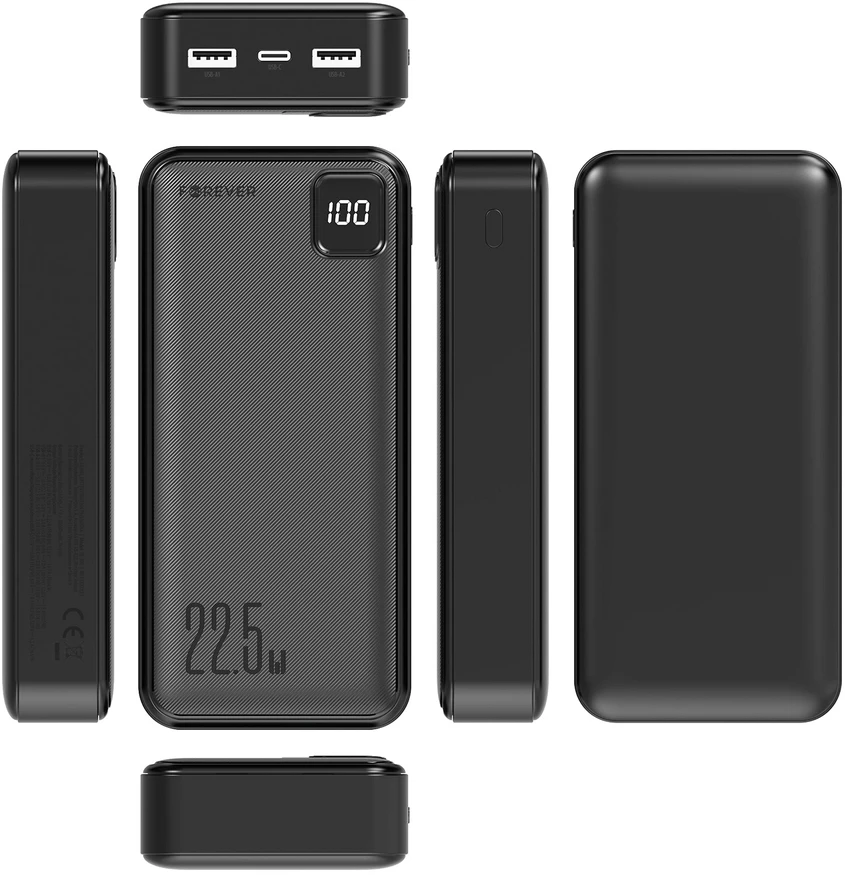 Forever išorinė baterija TB-300L PD QC 22,5W 20000 mAh juoda