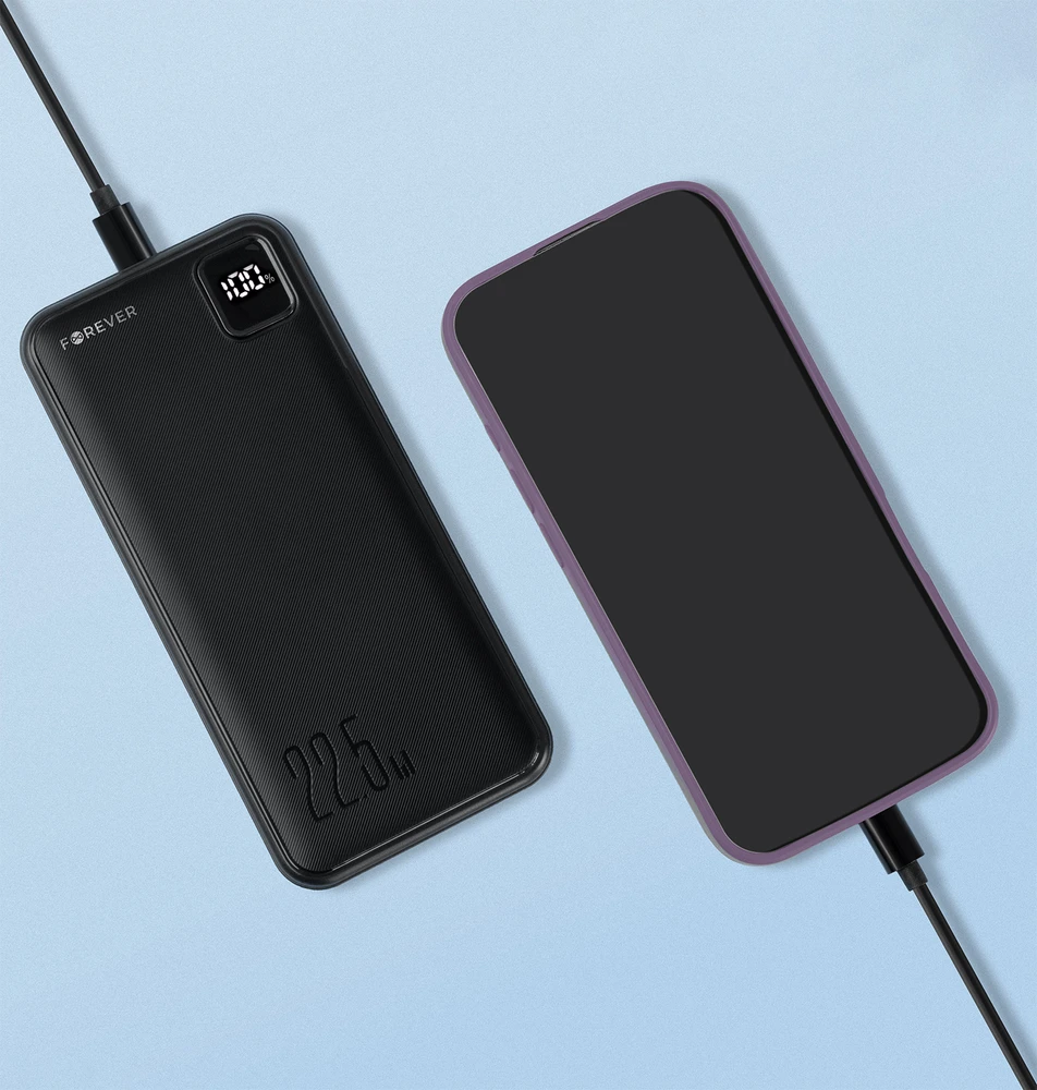 Forever išorinė baterija TB-300L PD QC 22,5W 20000 mAh juoda