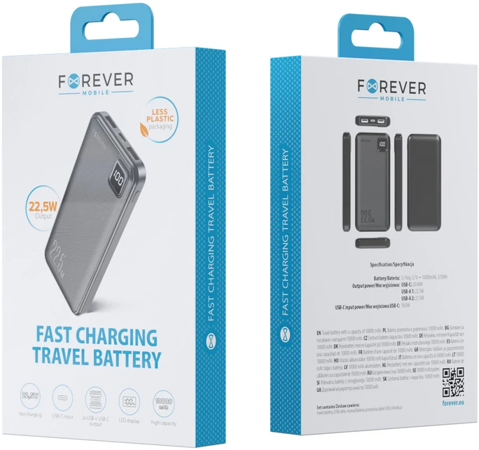 Forever išorinė baterija TB-300M PD QC 22,5W 10000 mAh juoda