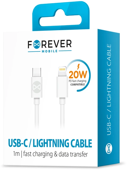 Forever USB-C – Lightning laidas 1,0 m 20W baltas