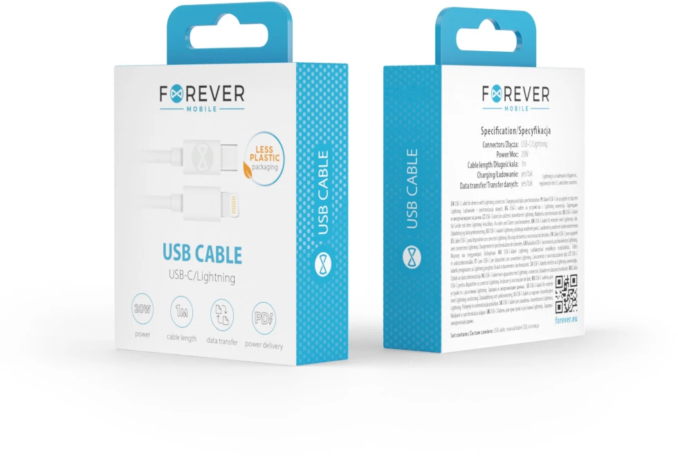 Forever USB-C – Lightning laidas 1,0 m 20W baltas