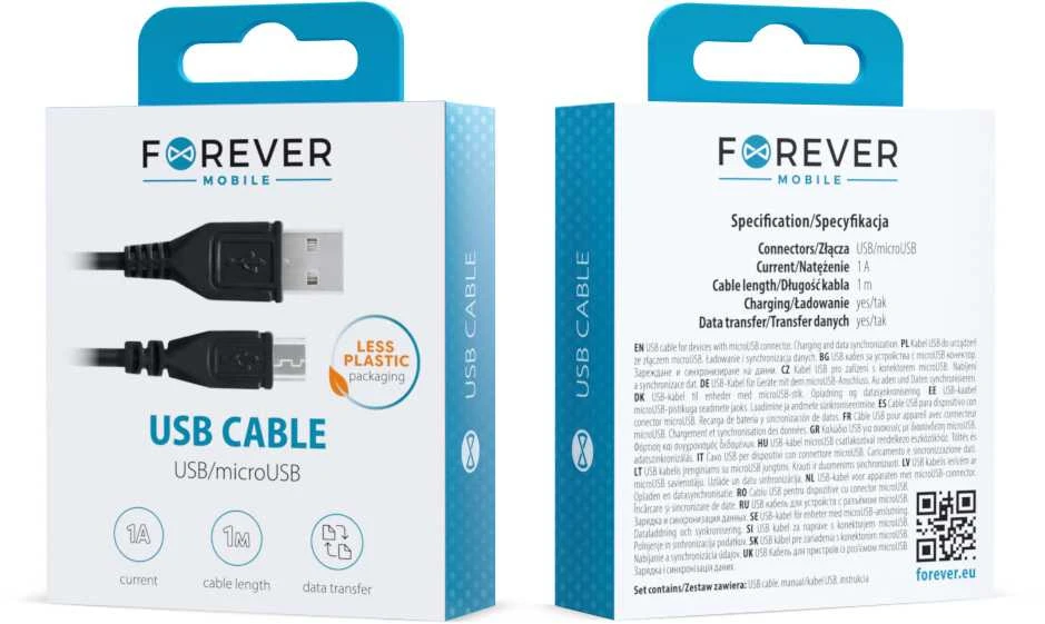 Forever kabelis USB - microUSB 1,0 m 1A juodos spalvos