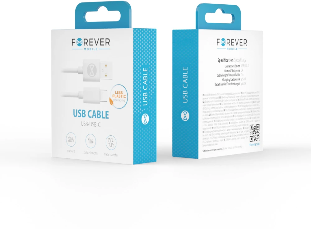 Forever laidas USB – USB-C 1,0 m 2A baltas