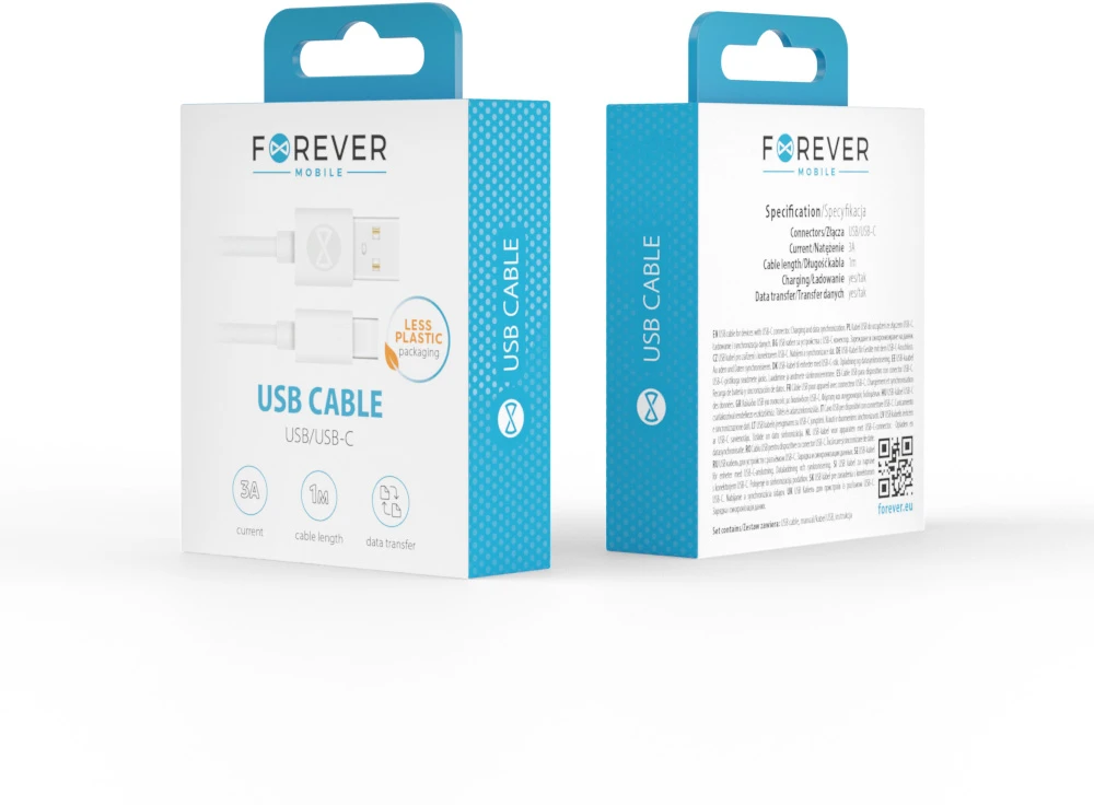 Forever laidas USB – USB-C 1,0 m 3A baltas