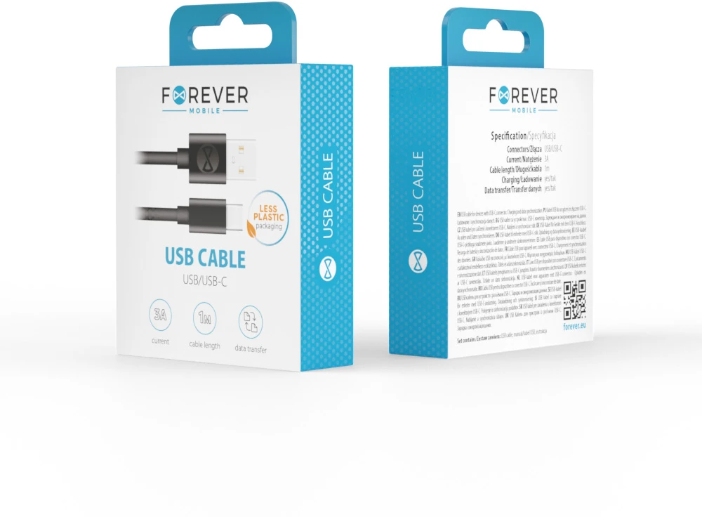 Forever USB – USB-C laidas 1,0 m 3A juodas