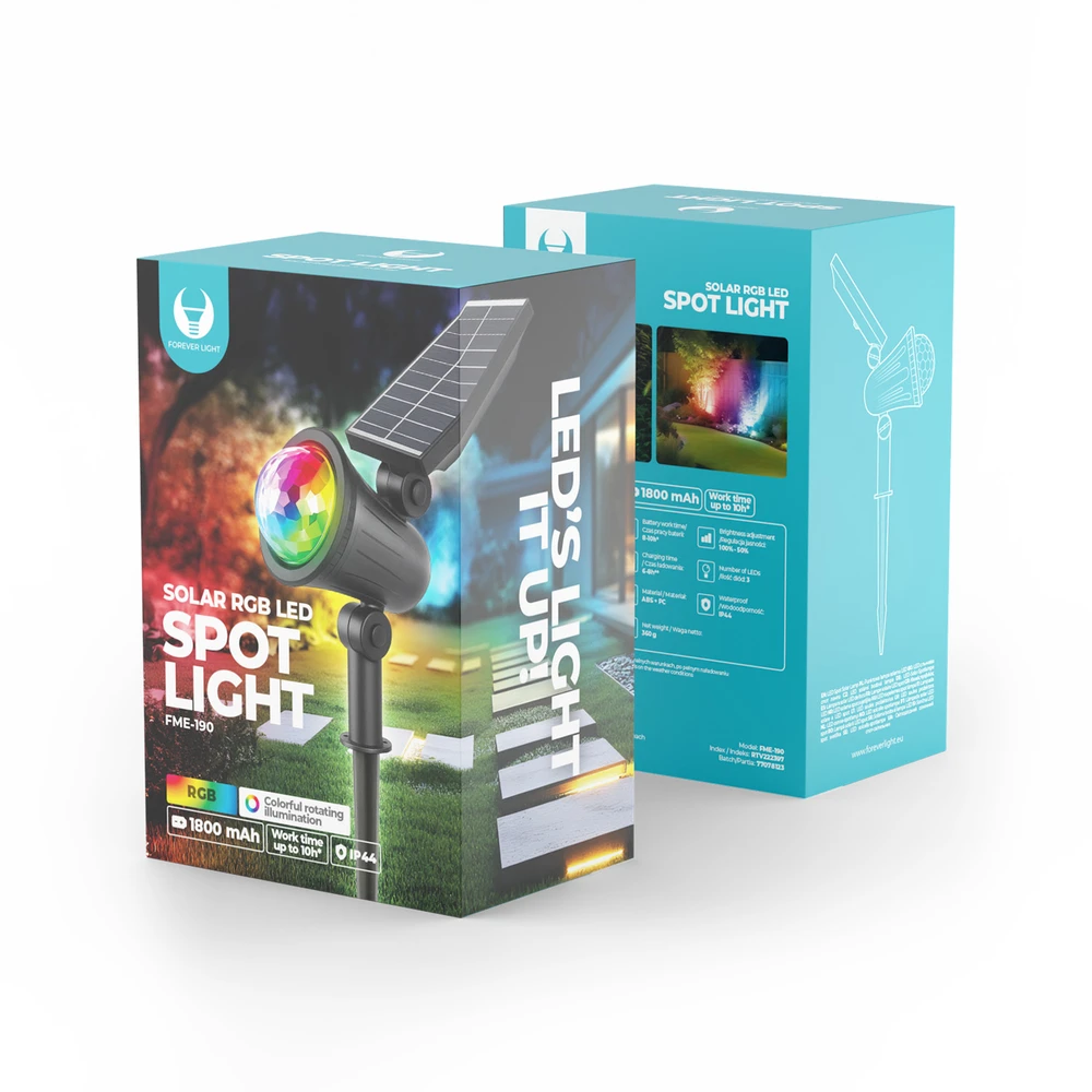 Forever Light LED saulės energija įkraunamas prožektorius SUNARI FME-190 RGB