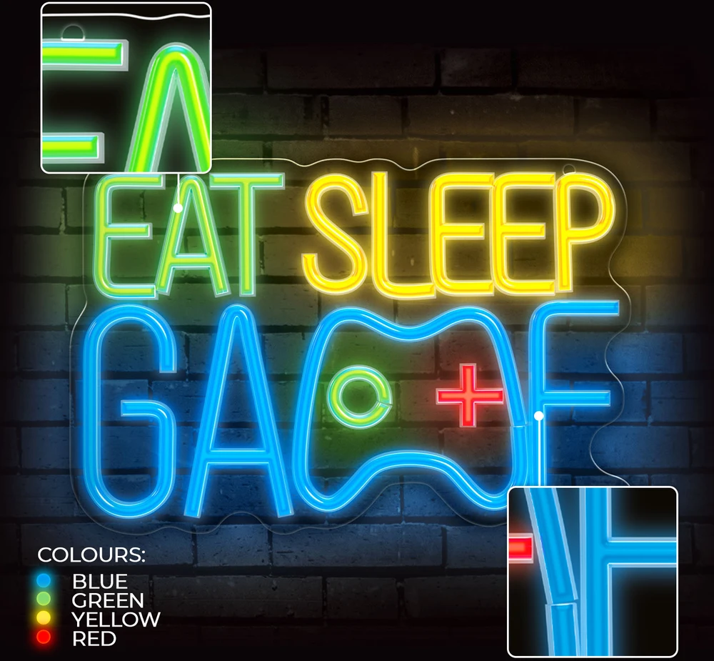 „Forever Light Neon PLEXI“ LED šviestuvas „Eat Sleep Game“ daugiaspalvis FPNE33