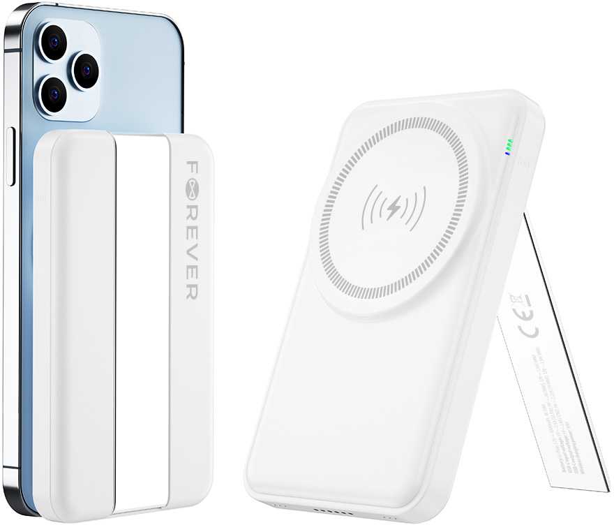 Forever MACS-100 magnetinis belaidis įkroviklis su power bank baltos spalvos 5in1