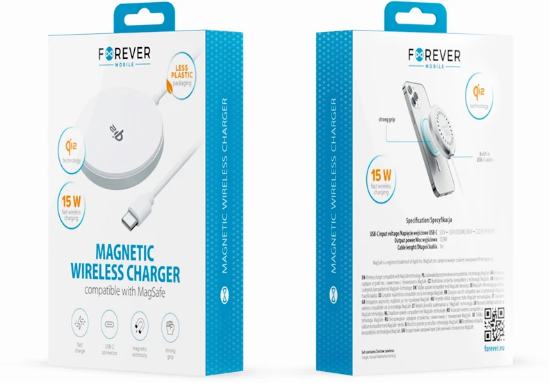 Forever MAWC-300 magnetinis belaidis įkroviklis Qi2 15W sidabrinis