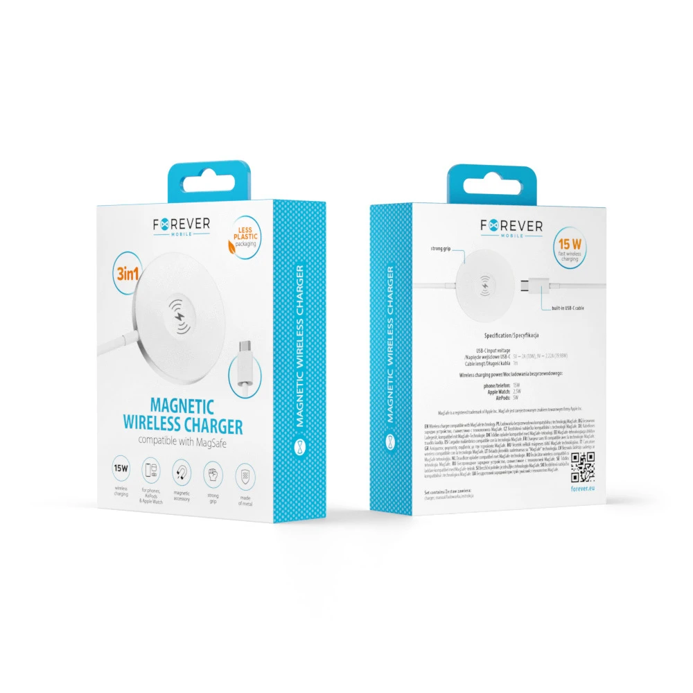 Forever MAWC-400 magnetinis belaidis įkroviklis 15W baltas 3in1