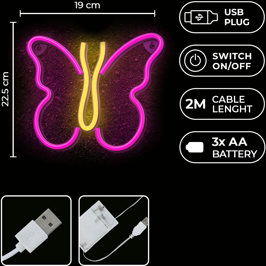 Neoninis LED šviestuvas BUTTERFLY rožinis NNE03 Neolia