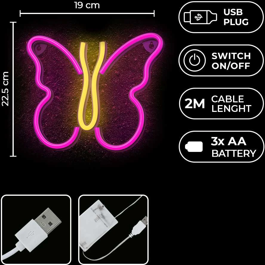 Neoninis LED šviestuvas BUTTERFLY rožinis NNE03 Neolia